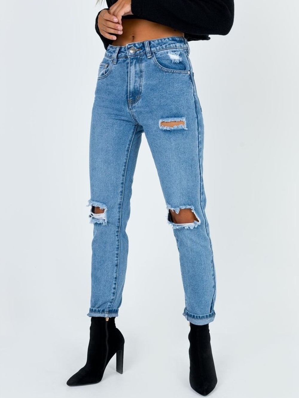 Princess Polly Hayden Jeans Size 6 Blue High Rise Distressed Mom Jeans NWT